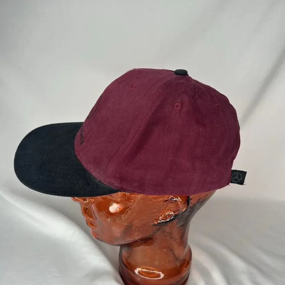 Vintage Mercedes Benz Strap Back Hat Maroon Black Leather Strap Made In USA